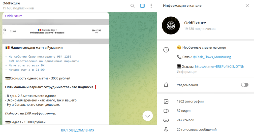 OddFixture: проверка ТГ-канала на честность и отзывы бетторов