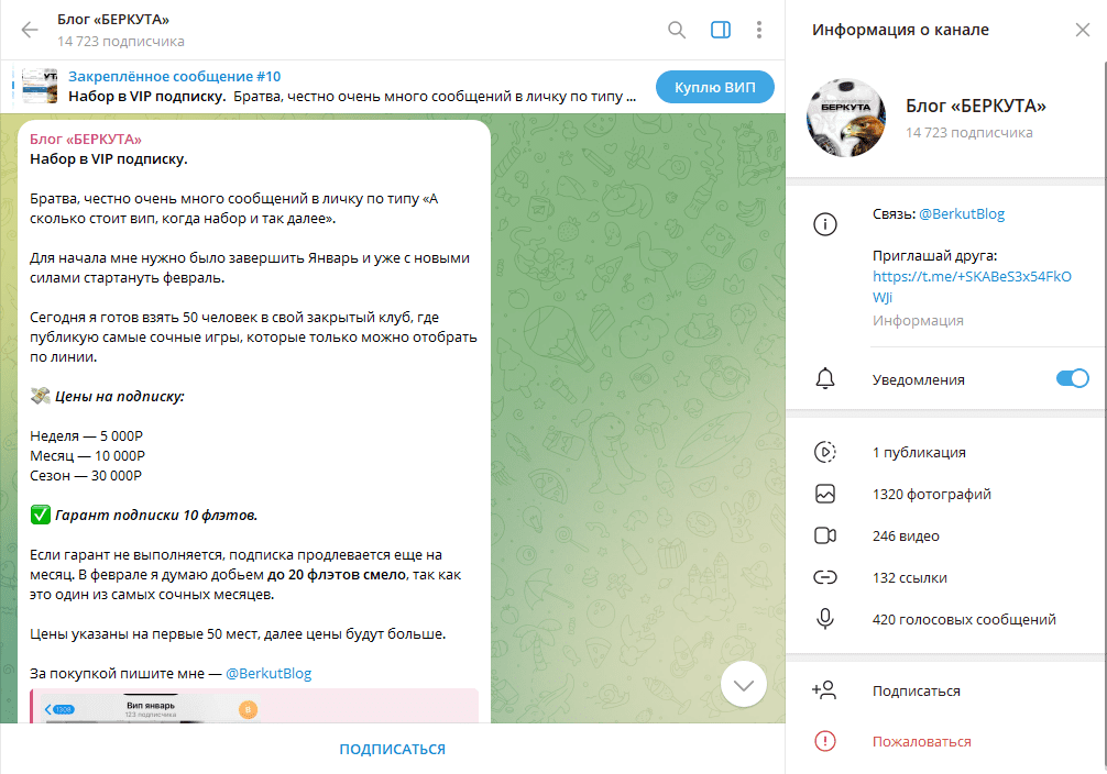 Блог «БЕРКУТА» проверка на обман, отзывы подписчиков о ТГ канале