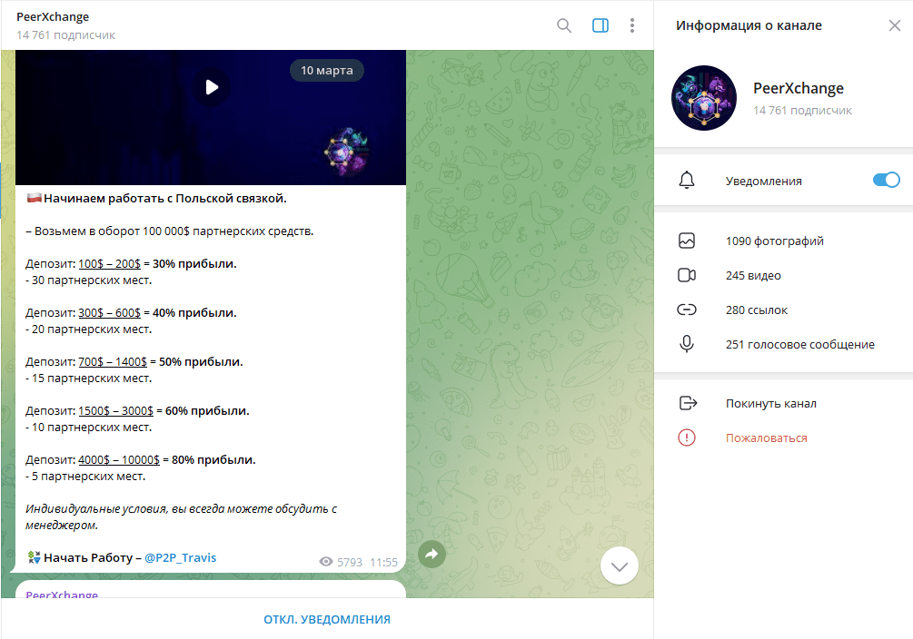 PeerXchange обман или нет, отзывы подписчиков о ТГ канале