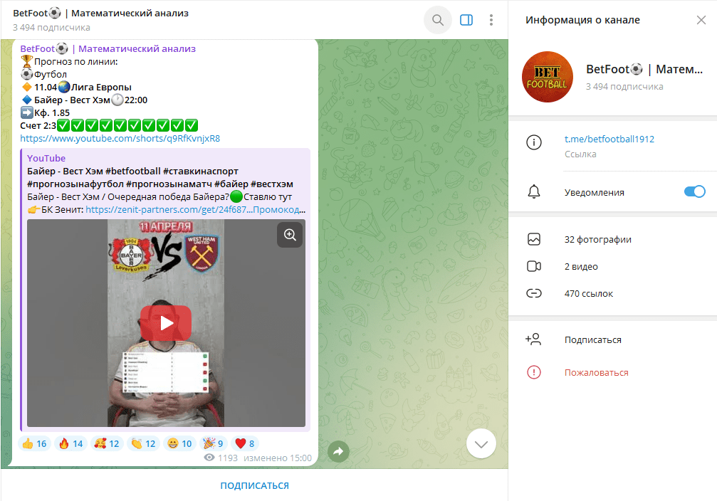 BetFoot⚽️ | Математический анализ проверка ТГ канала, отзывы