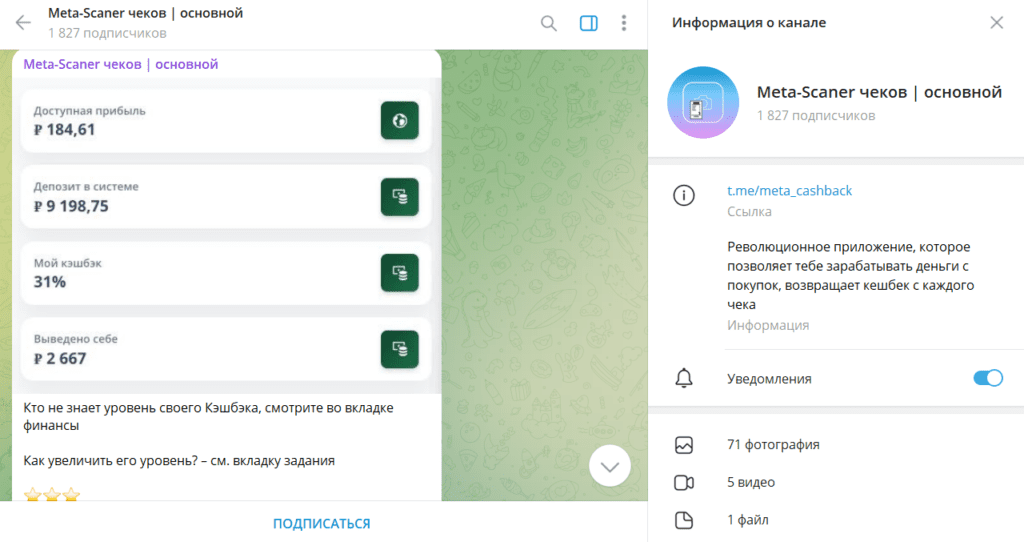 Meta-Scaner чеков | основной: реальные отзывы о ТГ-канале и обзор