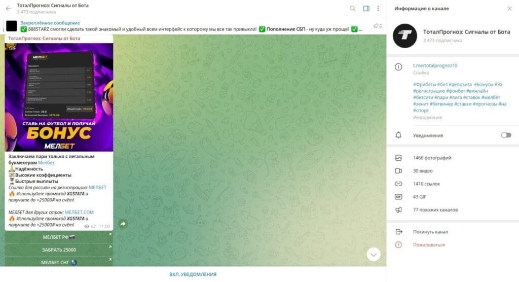 Телеграм ТоталПрогноз: Сигналы от Бота — отзывы клиентов и разоблачение