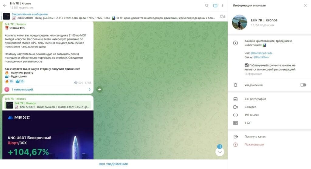 Телеграм Erik 7R | Kronos — анализ проекта и отзывы пользователей