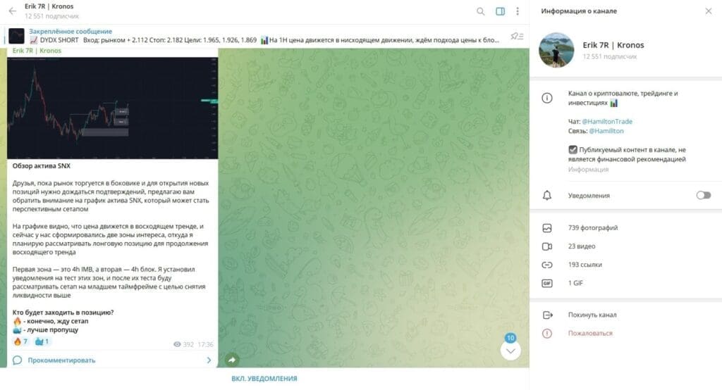 Телеграм Erik 7R | Kronos — анализ проекта и отзывы пользователей