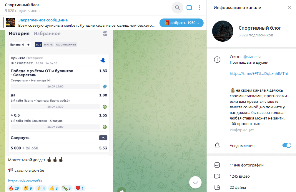 Телеграм канал Спортивный блог детальный обзор, реальные отзывы подписчиков