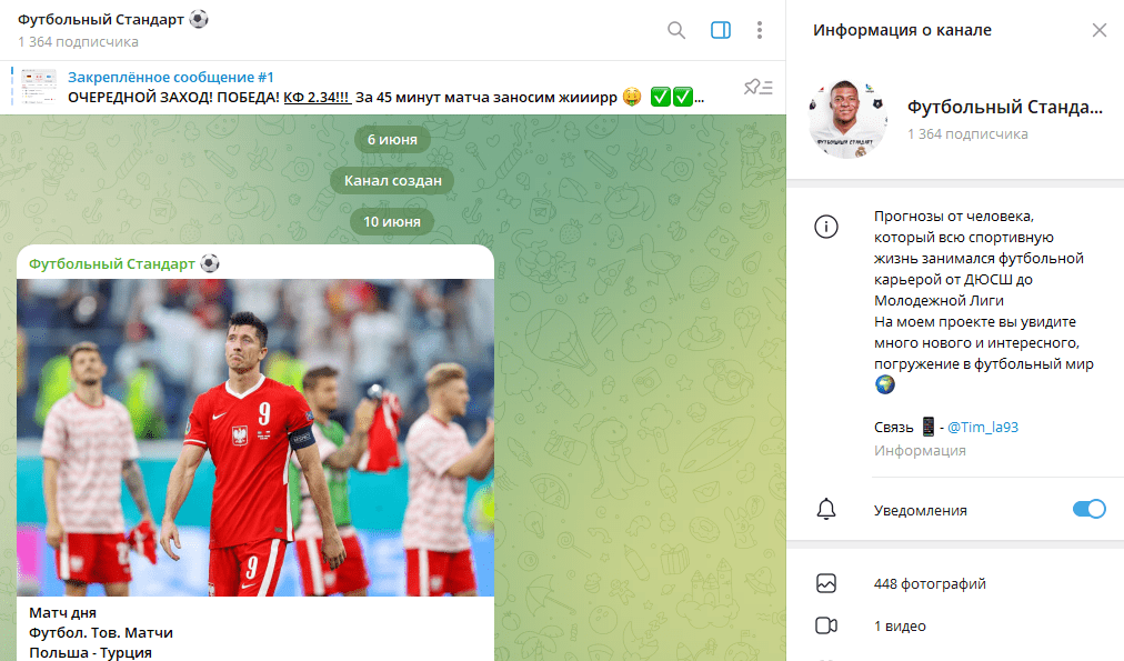 Телеграм канал Футбольный Стандарт обзор, честные отзывы фолловеров